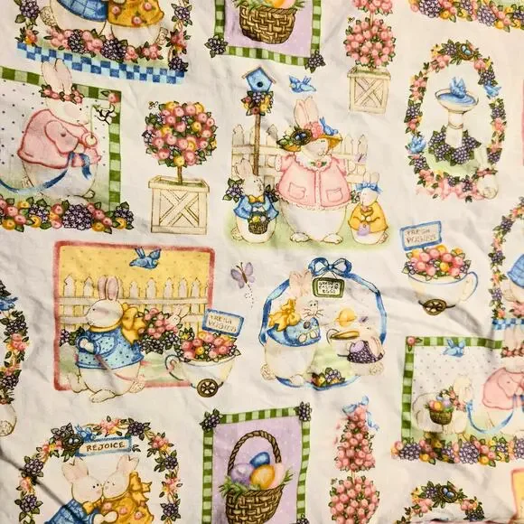 Handmade Vintage Baby Quilt Pastel Easter Bunny Patchwork Theme Blanket 38"X42" - Picture 5 of 5